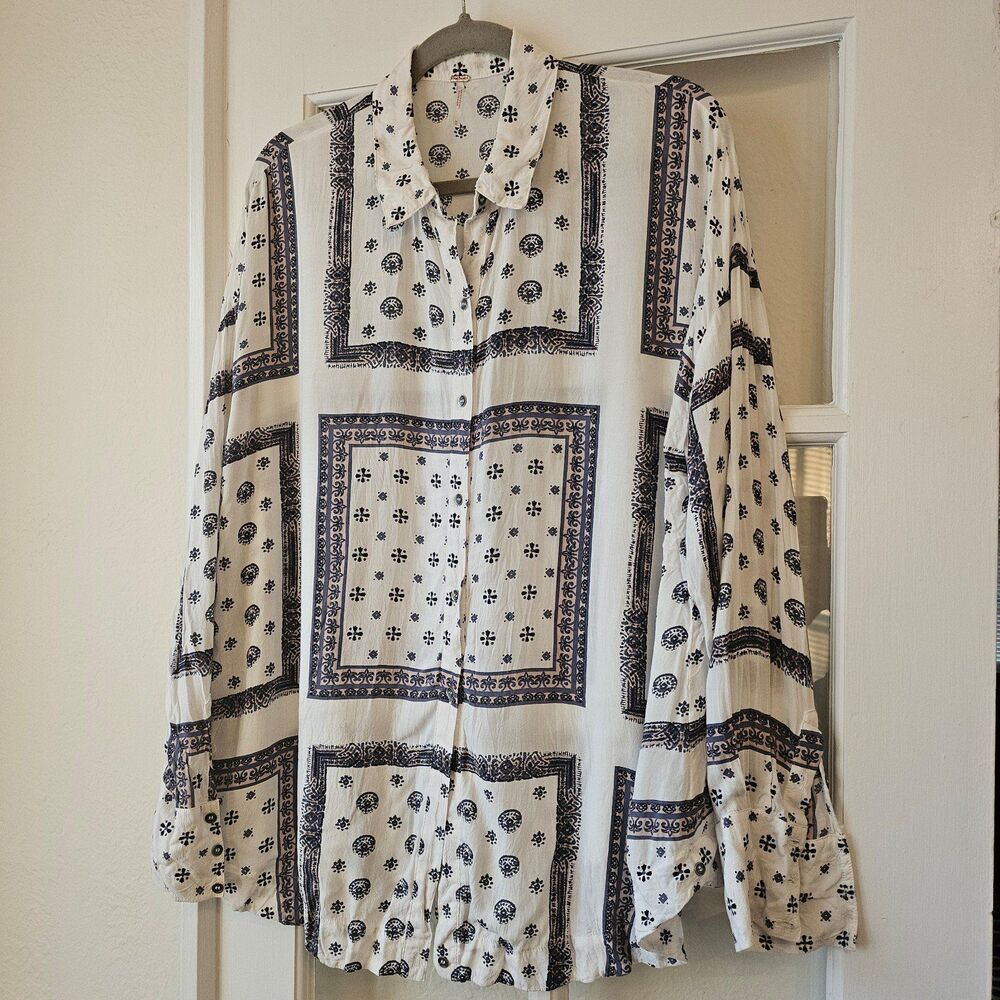Free People Scarf Print Blouse, Size M